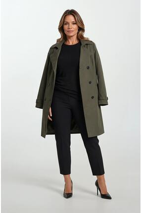 Spazio Pallaske Kruvaze Yaka Kuşaklı Cepli Trençkot HAKİ