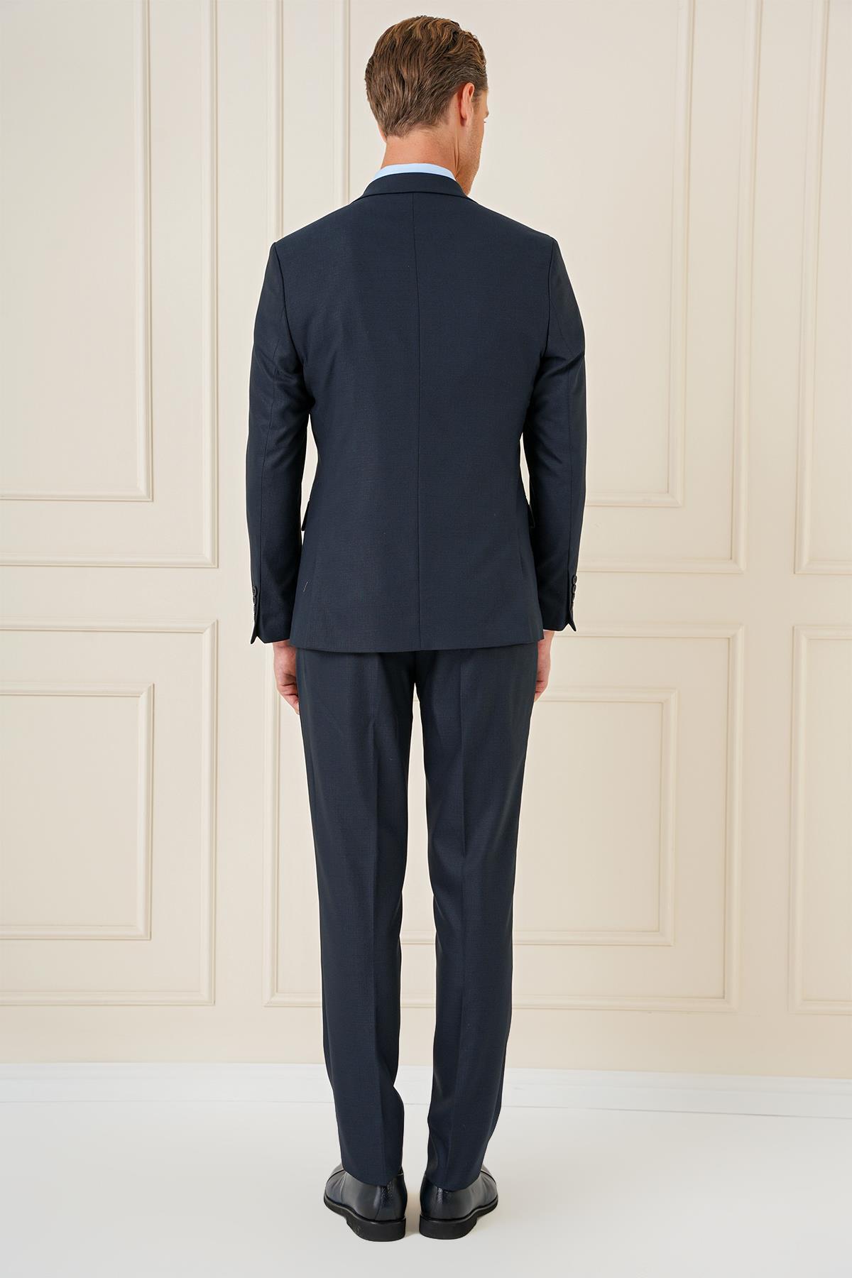 Efor  Slim Fit Çift Yıtmaç Lacivert Klasik Yelekli Takım Elbise TK 896 - Görsel 8