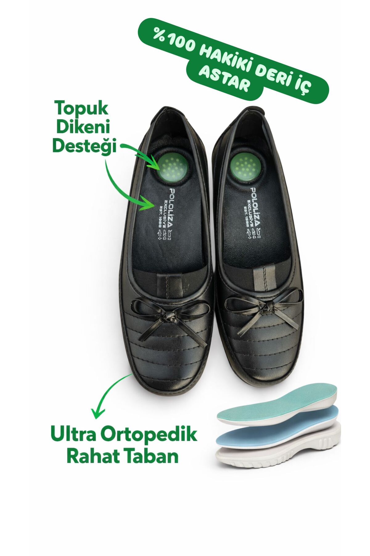 pololiza  %100 Hakiki Deri Astarlı / Günlük Anatomik Tam Ortopedik Topuk Jelli / Anne Ayakkabısı - Görsel 3