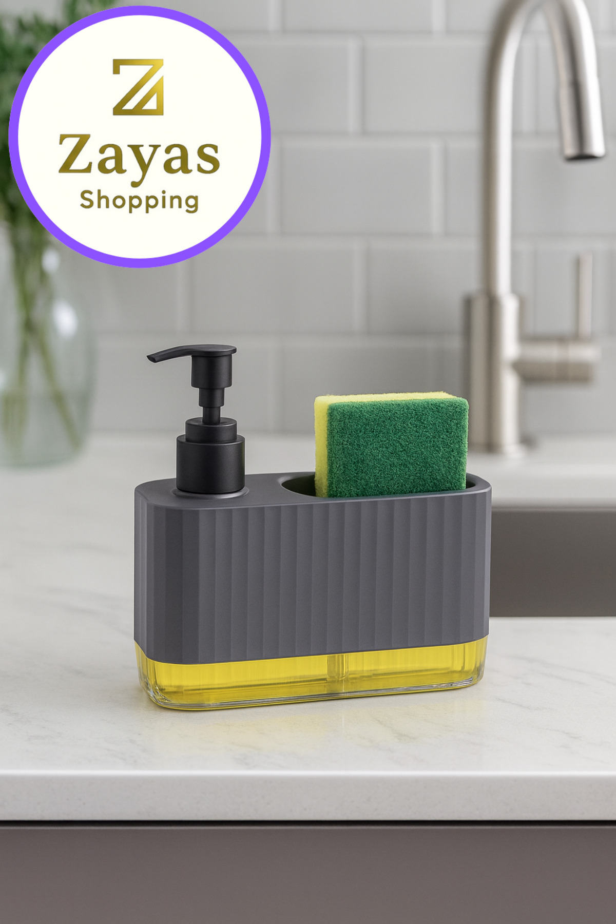 ZS-0062 -Merve-๐งผ Modern Soap Dispenser & Sponge Set โ Practical and Stylish Design
