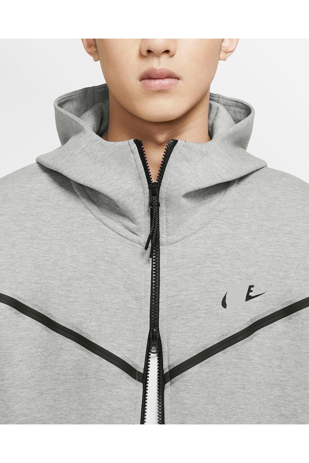 Genel Markalar Tech Fleece Double Face Yeni Sezon Erkek/Kadın Gri Eşofman Takımı görsel 4