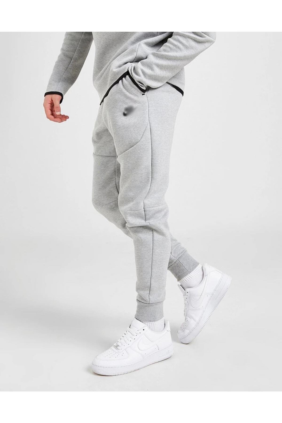 Genel Markalar Tech Fleece Double Face Yeni Sezon Erkek/Kadın Gri Eşofman Takımı görsel 6