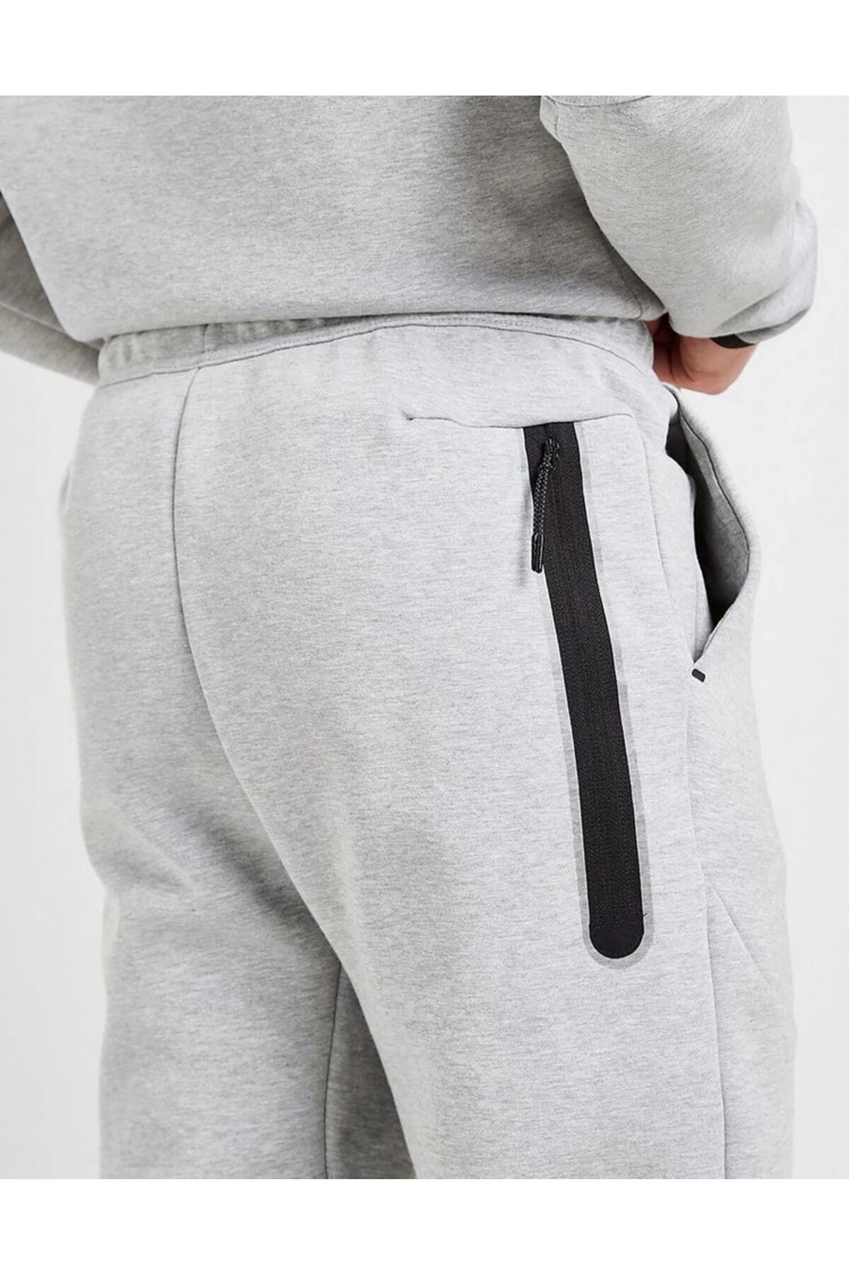 Genel Markalar Tech Fleece Double Face Yeni Sezon Erkek/Kadın Gri Eşofman Takımı görsel 7