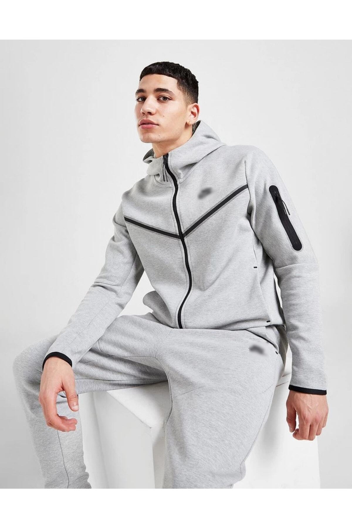 Genel Markalar Tech Fleece Double Face Yeni Sezon Erkek/Kadın Gri Eşofman Takımı