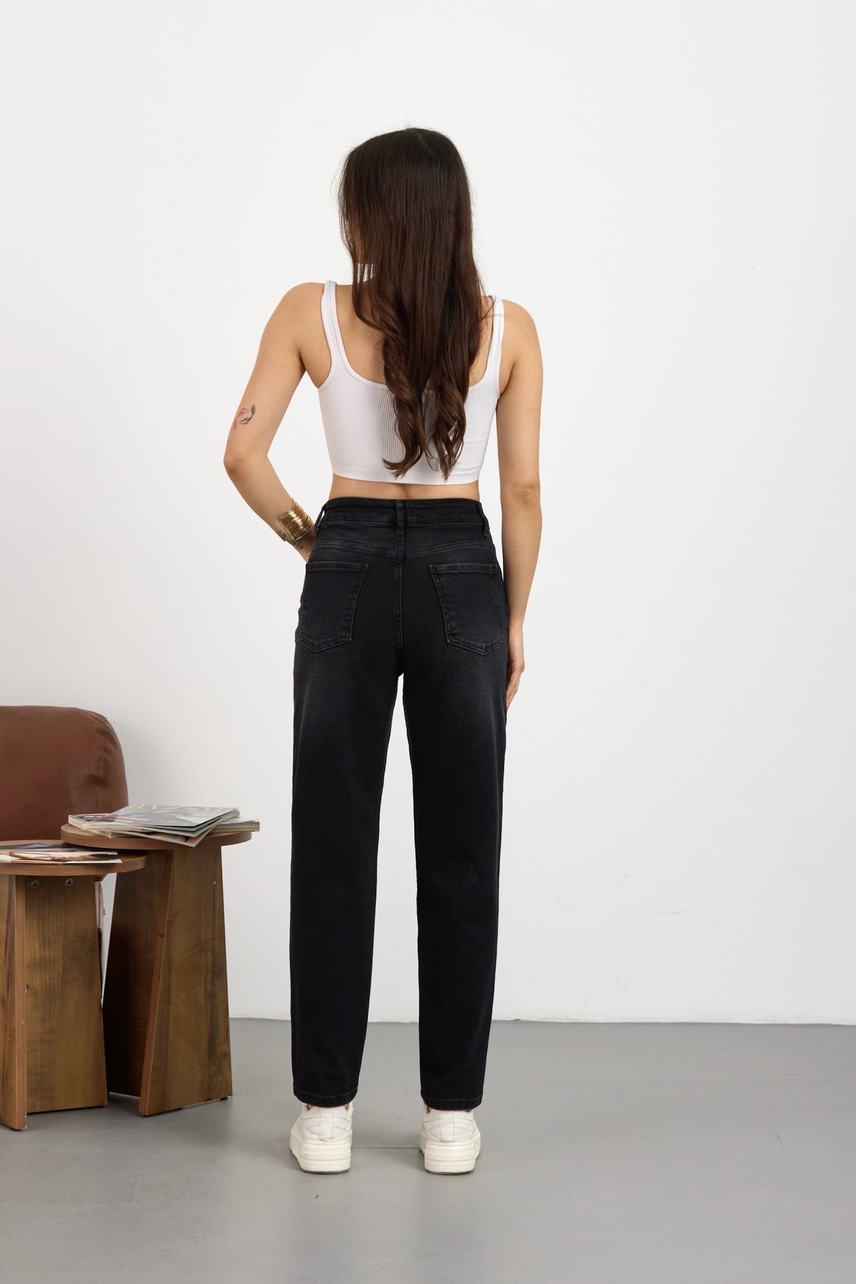 alanora  Kadın Esnek/Likralı Yüksek Bel Mom Jean - Görsel 5