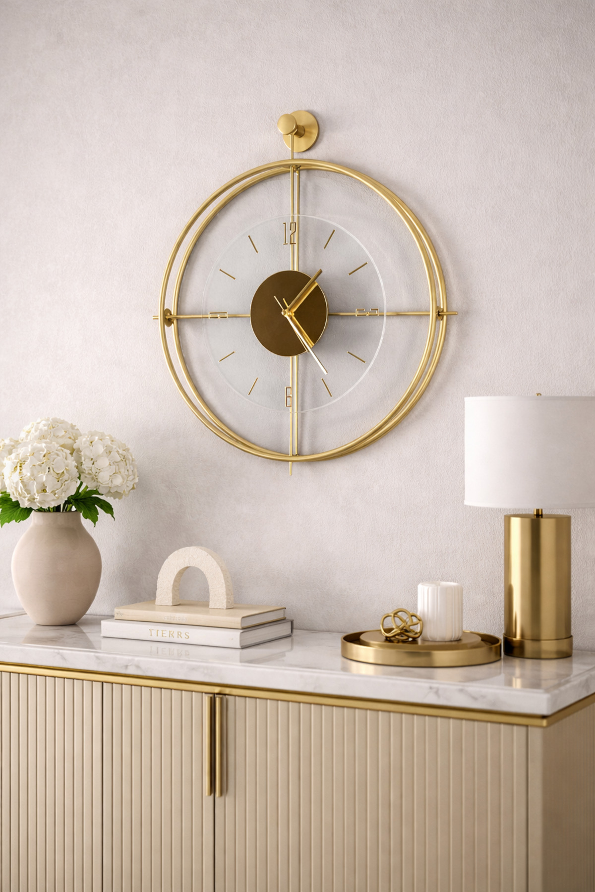 Large Laviento Gold ( Transparent Glass ) No Led Modern Decorative Metal Glass Mirror Wall Clock