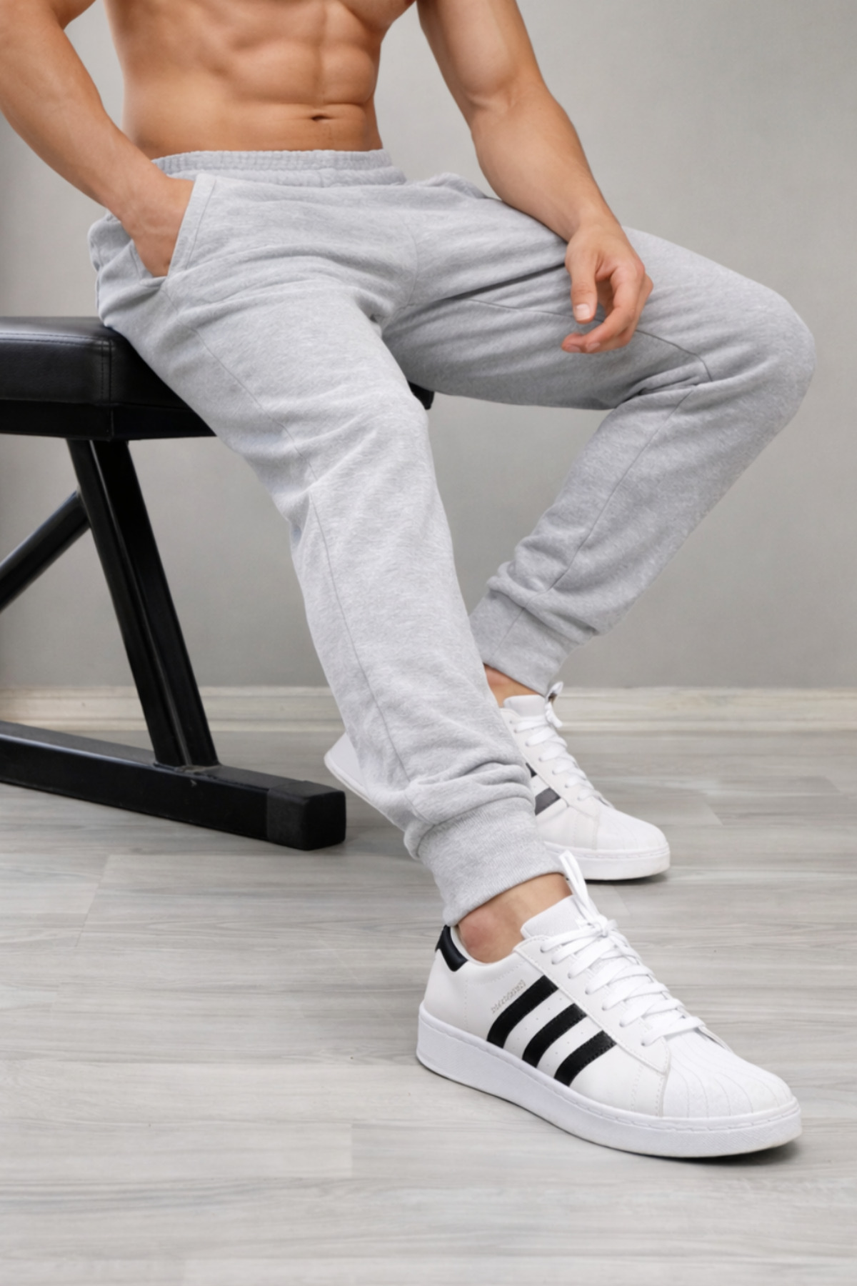 Relax family xf  Erkek Kalın Kumaş Gri Eşofman Altı Dar Paça Penye Slim Fit Jogger - Görsel 2