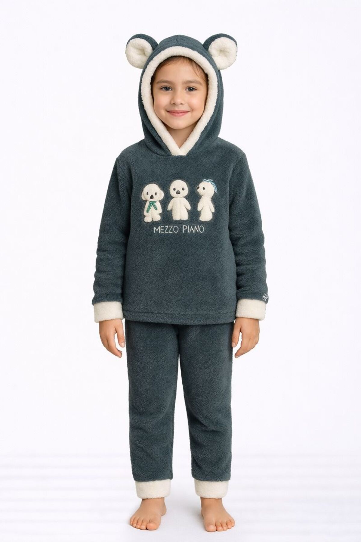 RAPAPA Kız Çocuk Polar Welsoft Pijama Takımı – Soğuk Günler İçin Sıcak Tutucu Yumuşak Kumaş 42583 Yeşil fotoğrafı 3 (önizleme)