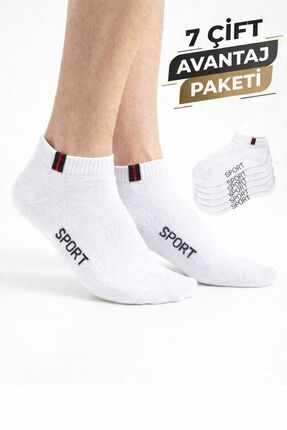 BYNDRSOCKS Erkek Patik Beyaz Pamuklu Çorap 7 Çift Seti Terletmez, Esnek SPORT
