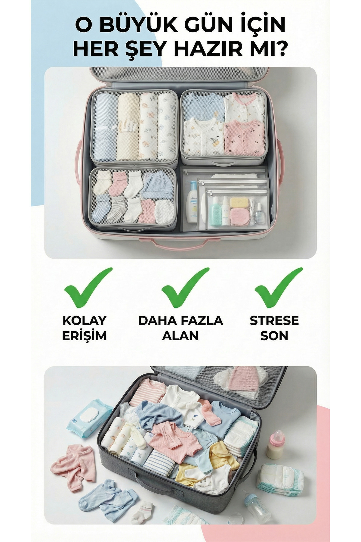 EVSELLA 6'lı Bebek Bakım Çantası Hastane Çıkış Doğum Çantası Organizer Beyaz Set fotoğrafı 2 (önizleme)