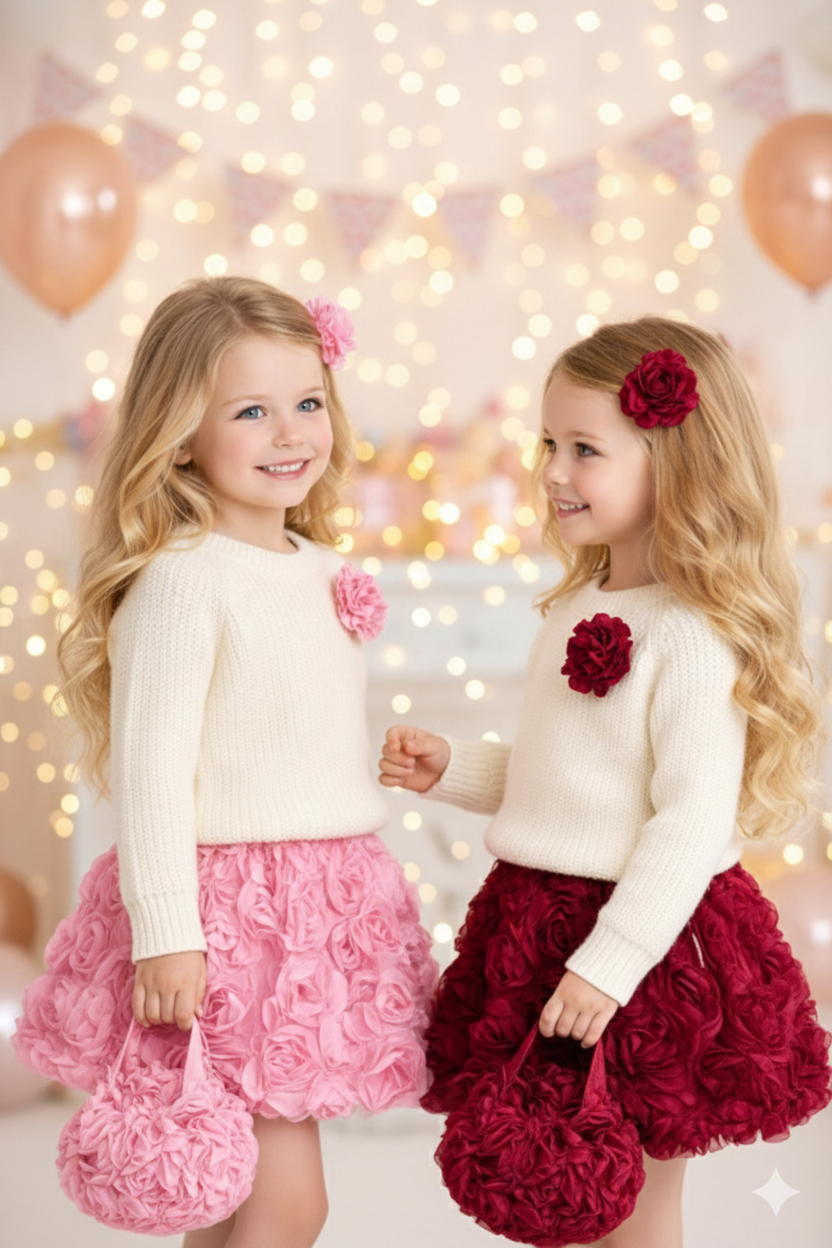 TREND NATURAL Kız Çocuk Triko Kazak ve Gül Detaylı Etek Toka ve Çanta 2-8 yaş Bordo ve Pembe fotoğrafı 3 (önizleme)