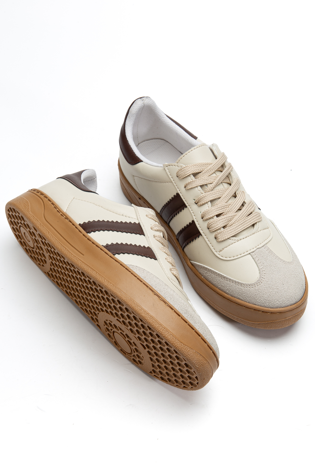 MY GROSS SHOES  Kadın Bej Termo Taban Yanı Şeritli Bağcıklı Spor Ayakkabı - Görsel 6