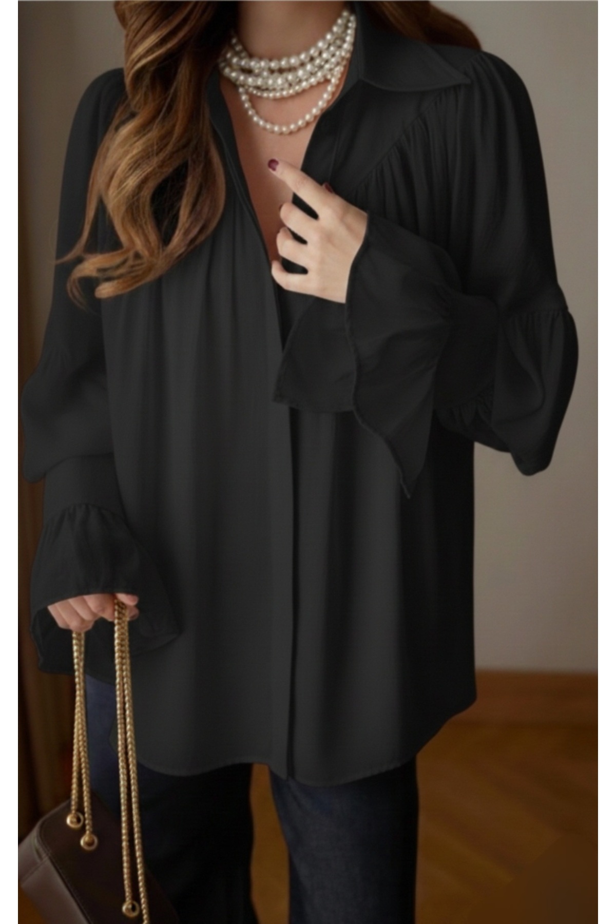 GALAVİP  Kadın Premium Büzgü Ve Kol Detaylı Gömlek - Görsel 2