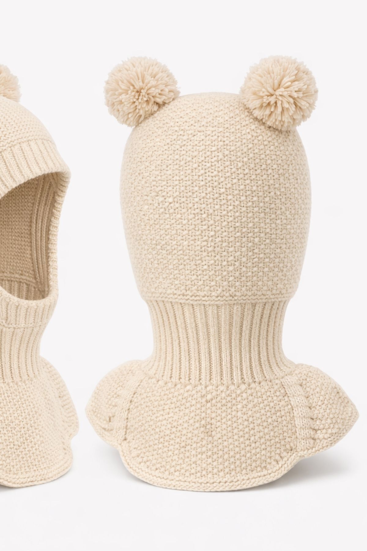 Minytrendy Kız Erkek Bebek Çocuk Omuzlu Triko Balaklava Bere Kar Maskesi Ponponlu Bere fotoğrafı 5 (önizleme)