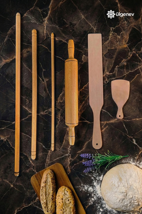 Ülgenev 6  Parça Gelenekesel Hamur Açma, Şekillendirme Oklava, Bisleğeç ve Me...