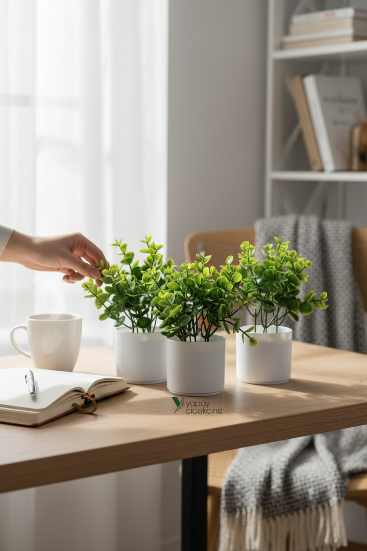 3 Pieces Artificial Flower Set in Mini White Flower Pot