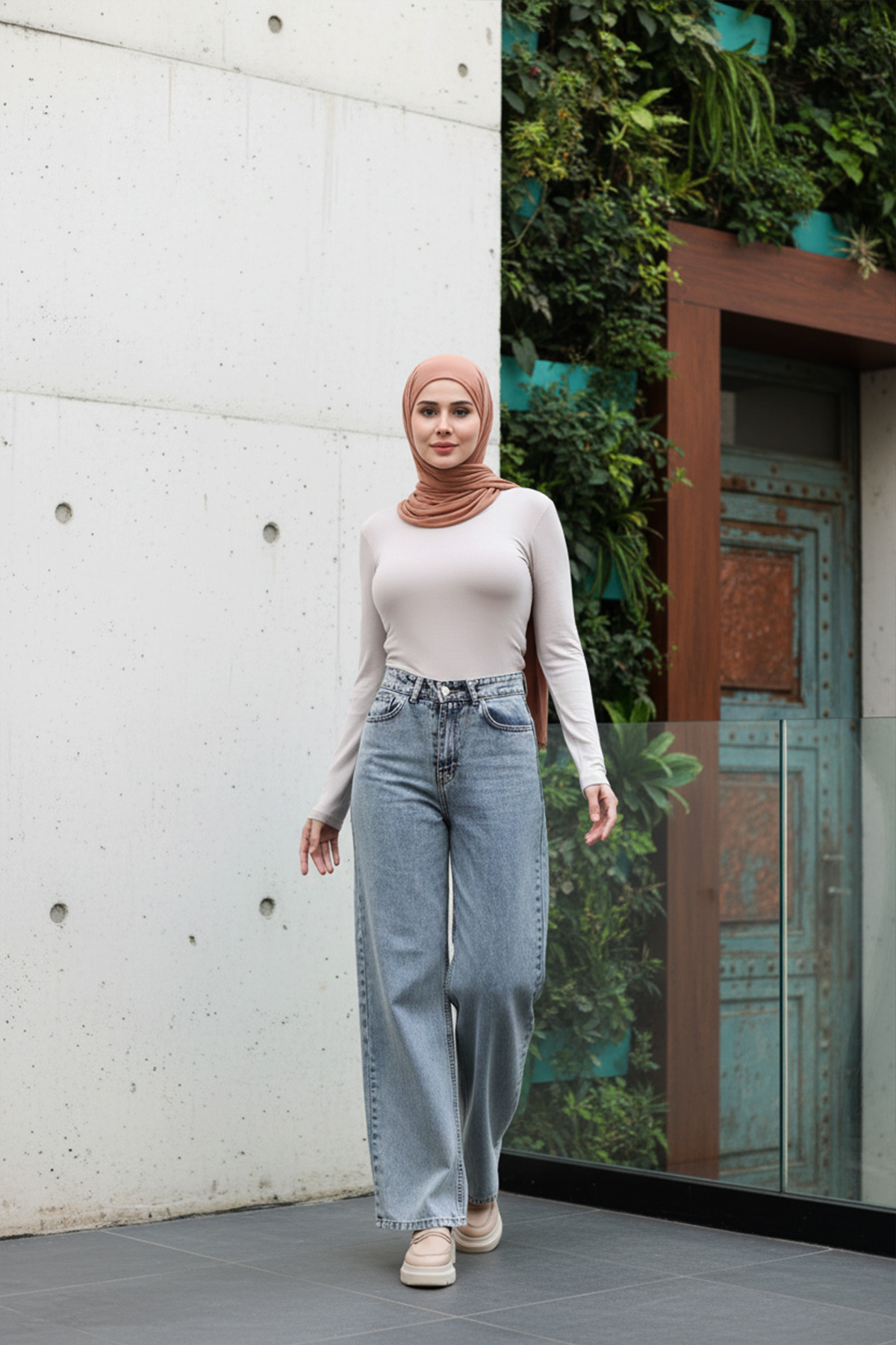 Kadın Likralı Basic Uzun Kollu Body - Taş
