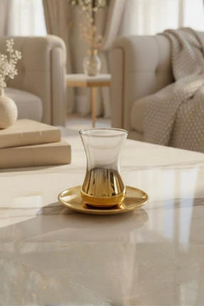 rova tr Derya Serisi Cam Titanyum Kaplama 6 Kişilik Çay Bardağı Seti - Lüks Ç...