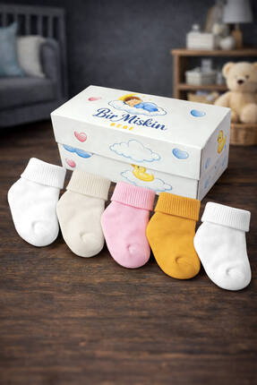 Apptakı Organik Pamuk Kız Bebek Çorap 5’li Set Yeni Doğan & 0-12 Ay Kutulu - ...
