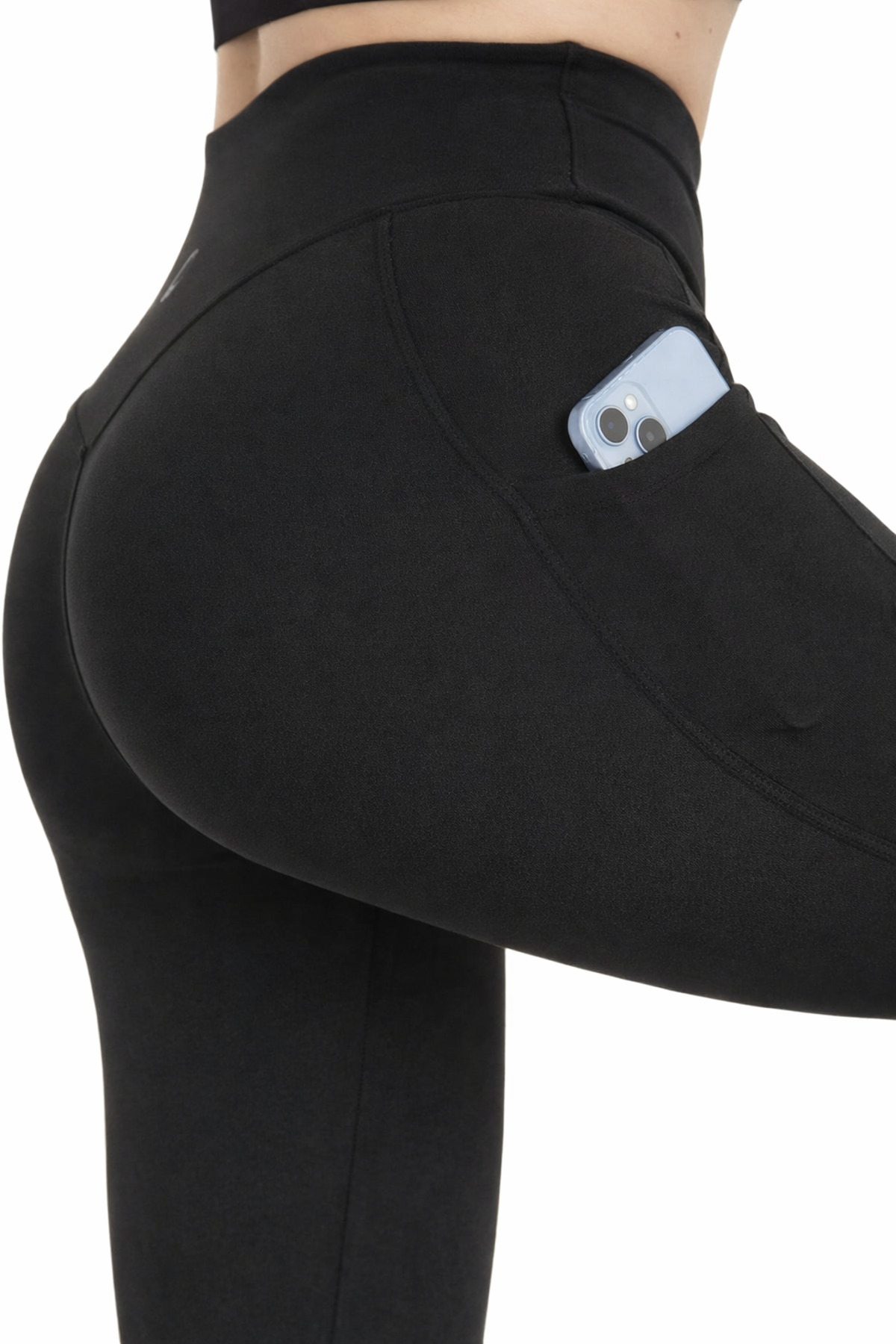 ZERTEX Fekete női sport leggings - dupla zsebes feszesítő leggings