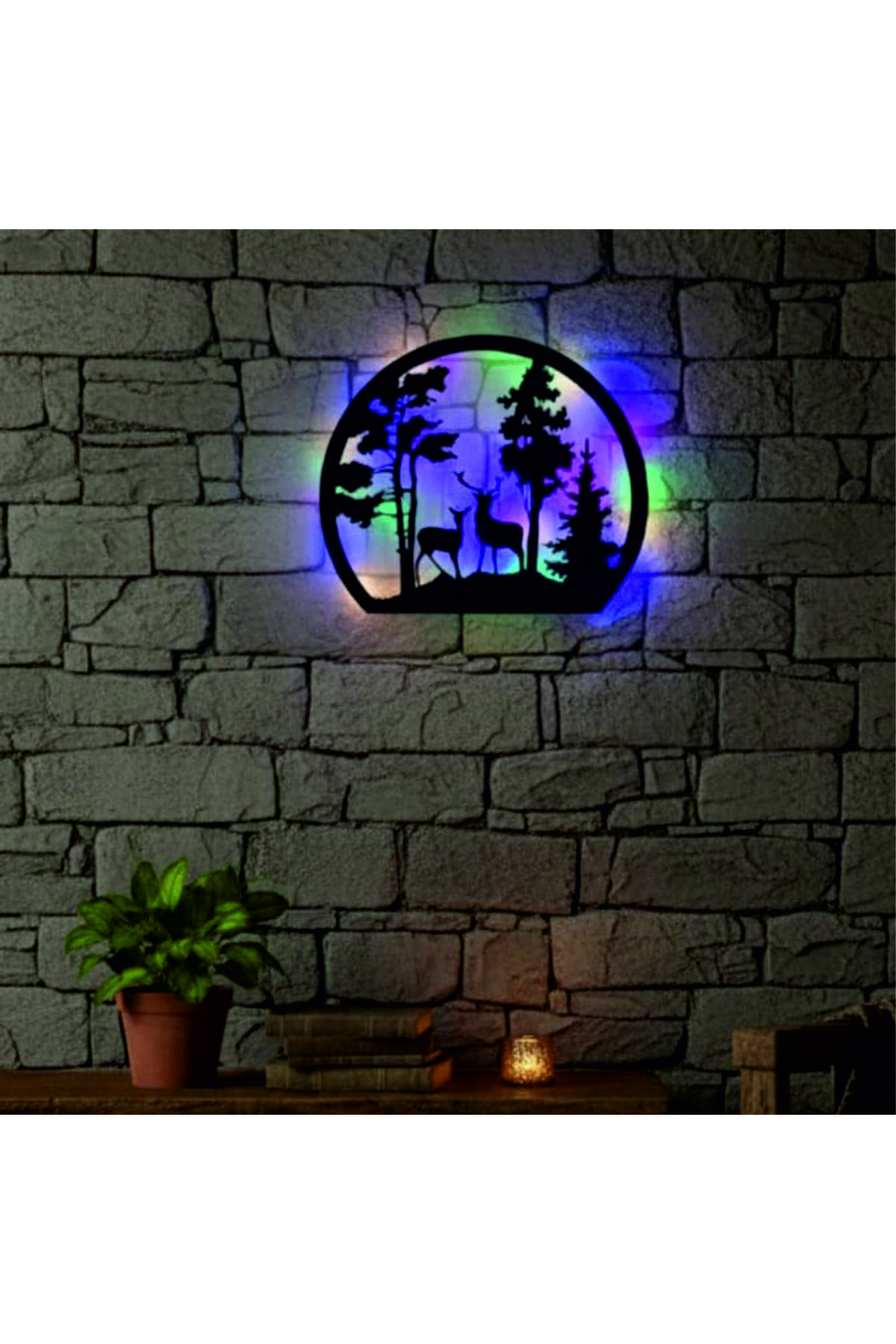 2-Piece Deer Decorative Wood Wall Decor in Led Forest