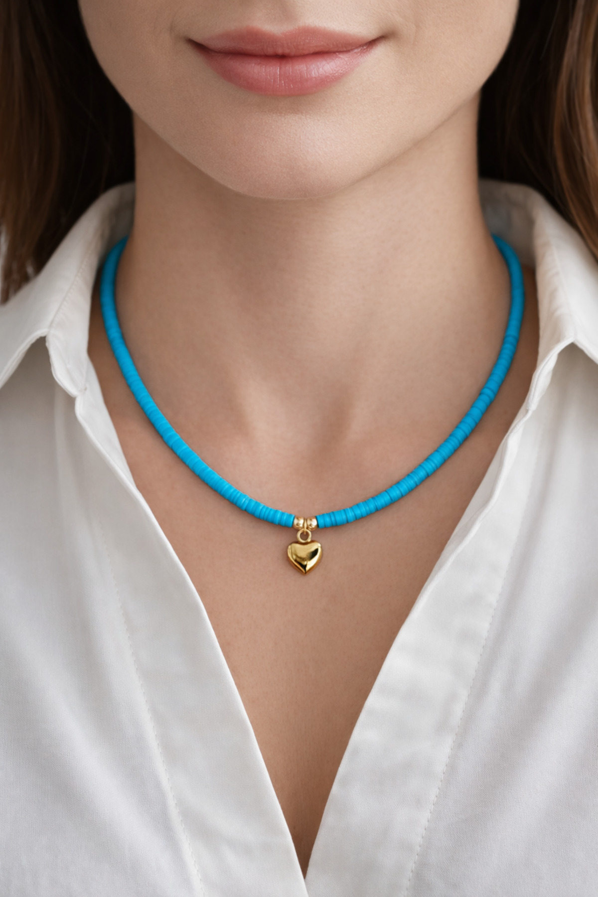 Blue Heart Fimo Necklace | Mini Heart Fimo Necklace | Fimo Beaded Necklace | Summer Necklace