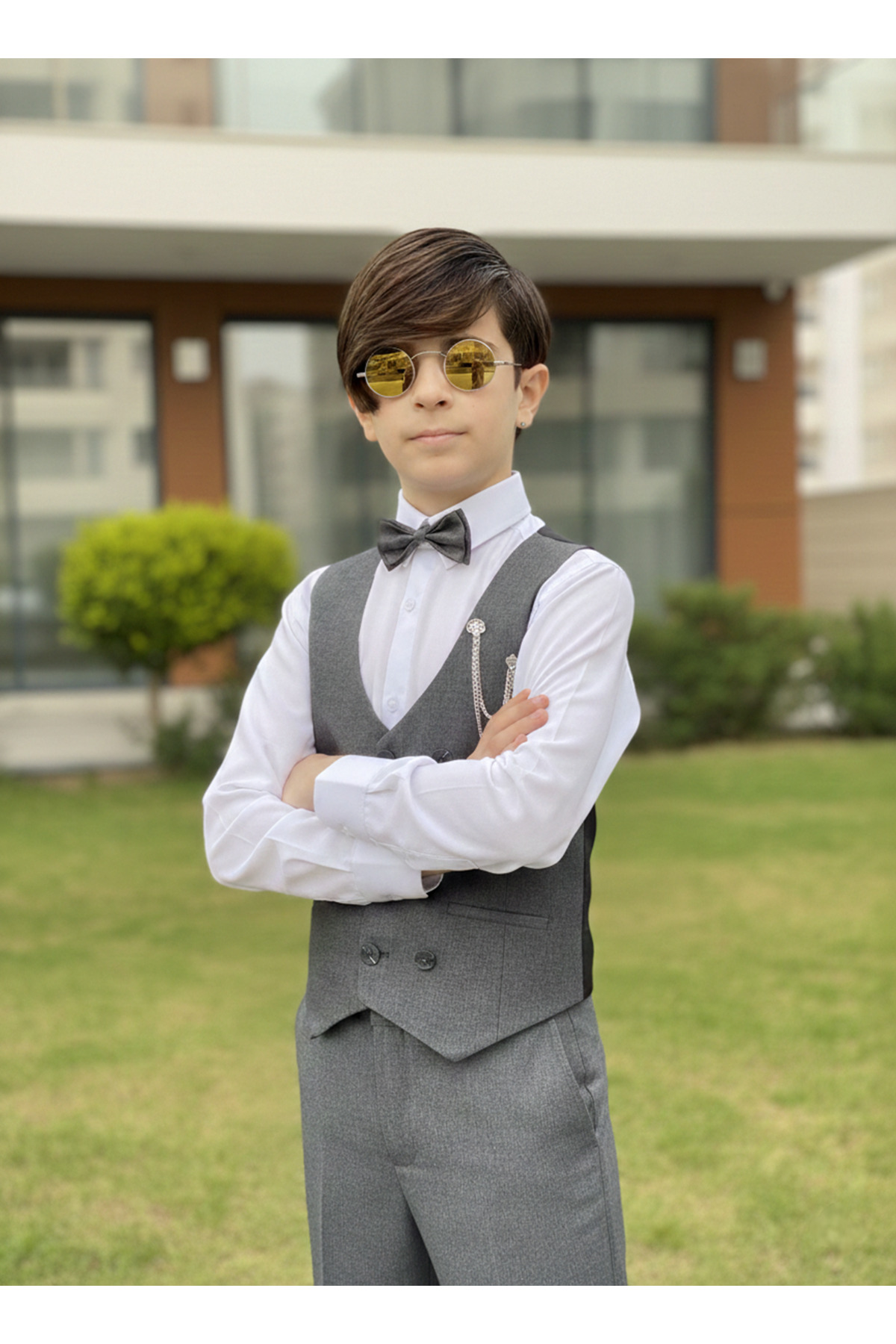 WENA KİDS Çocuk Yelekli Takım Elbise Gömlekli Set MELANJ FÜME fotoğrafı 5 (önizleme)