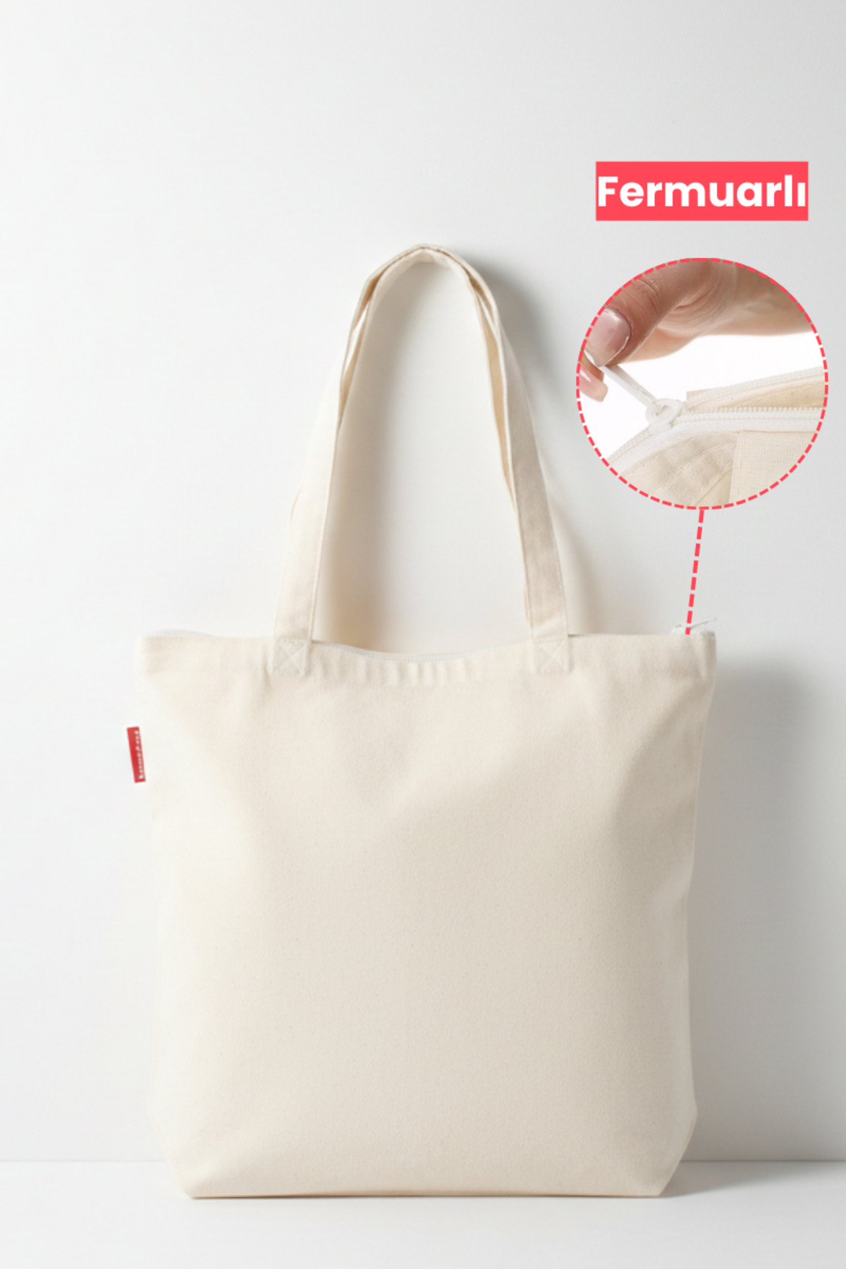 Baghashtag  Fermuarlı Baskısız Bez Çanta