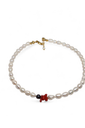 AYDOTA Barok inci Femine Kolye - Siyah incili , mercanlı