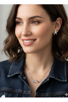 KESKİN GÜMÜŞ Gümüş Kutup Yıldızı Küpe Gurmet Özel Tasarım Kolye Kadın Set Sev...