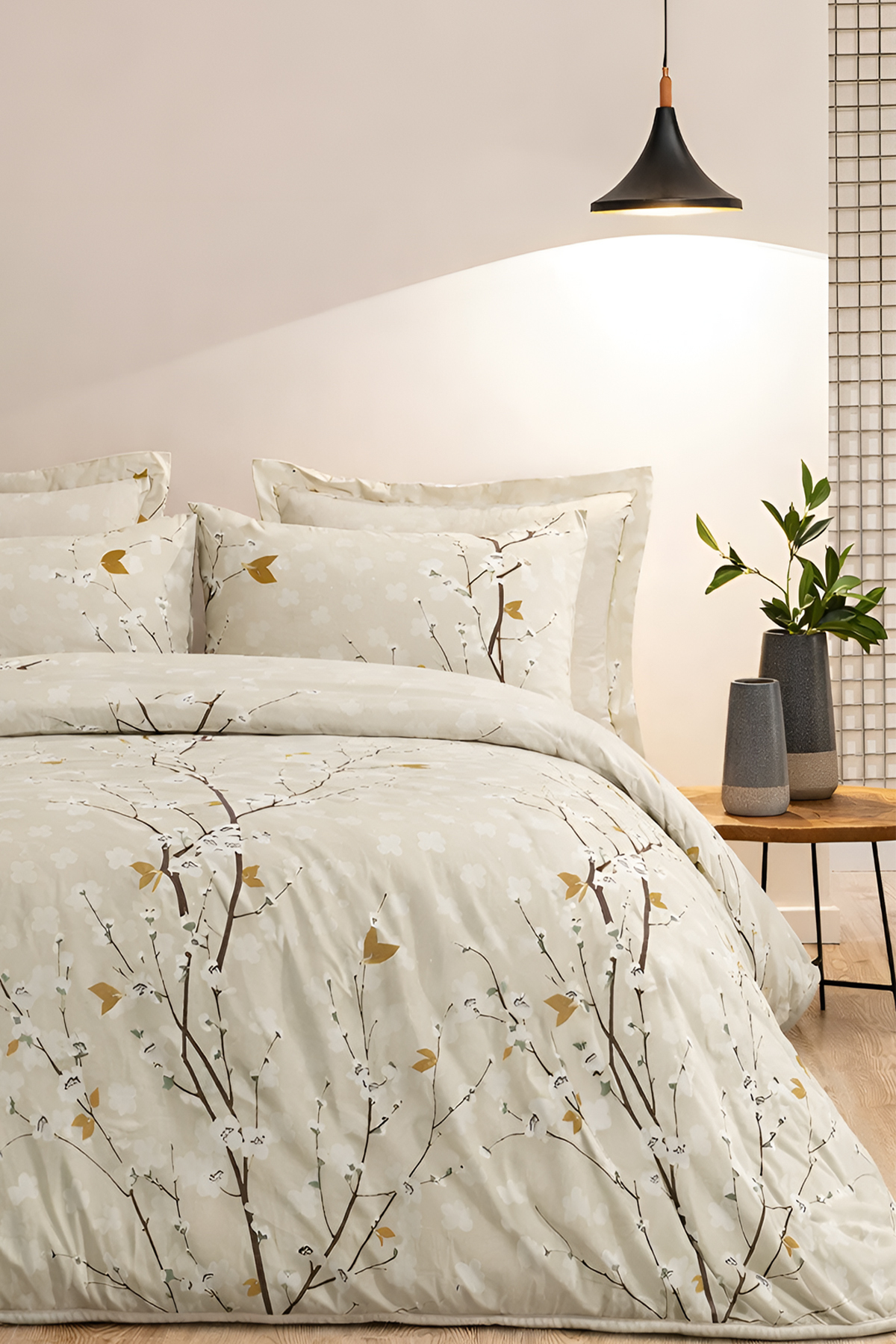 İQON Lastikli Çarşaflı Nevresim Takımı Çift Kişilik BRANCH BEJ fotoğrafı 2 (önizleme)