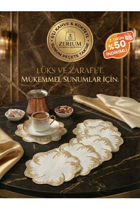 ZERİUM Premium 6’lı Kokteyl ve Kahve Altı Sunum Peçetesi Gold Bumerang Serisi