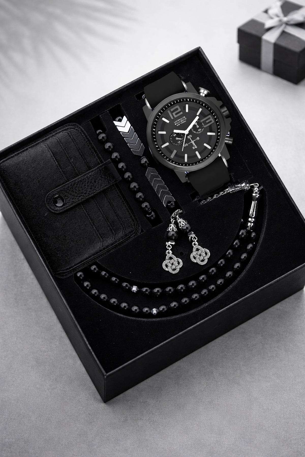 Waterproof Men Wrist Watch Card Holder Rosary and Bracelet Set