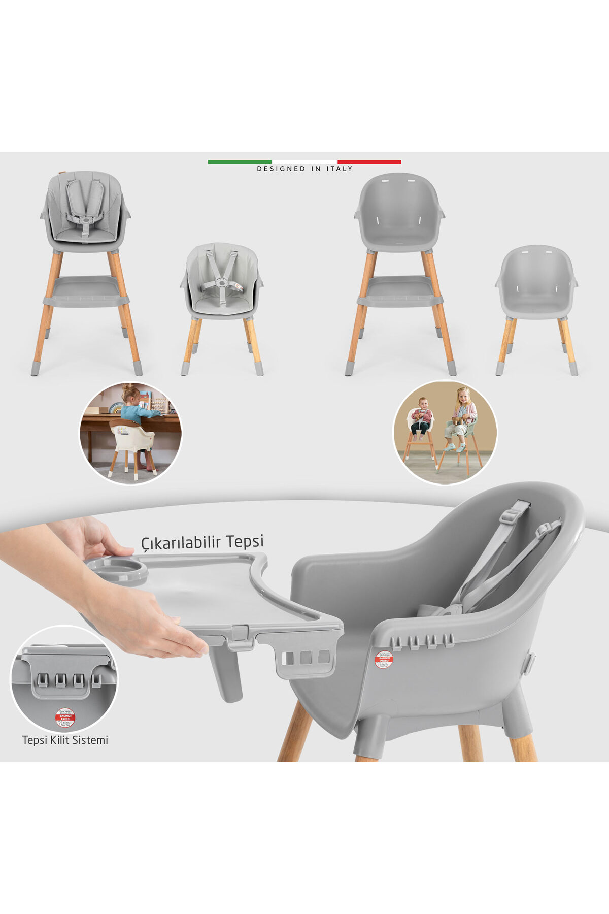 Elele Verona 2 4in1 Ahşap Bebek Mama Sandalyesi ve Mama Oturağı Deri Pedli Yeşil fotoğrafı 7 (önizleme)