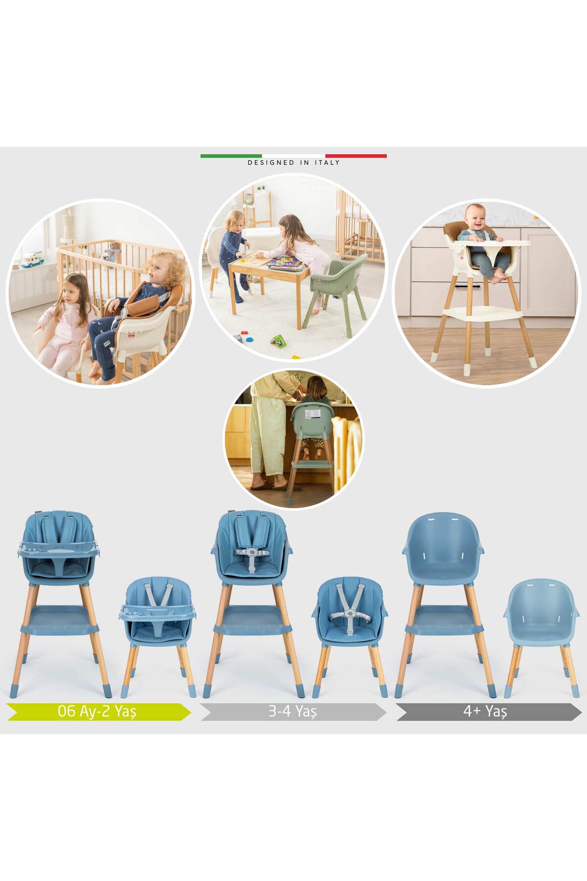 Elele Verona 2 4in1 Ahşap Bebek Mama Sandalyesi ve Mama Oturağı Deri Pedli Mavi fotoğrafı 2 (önizleme)