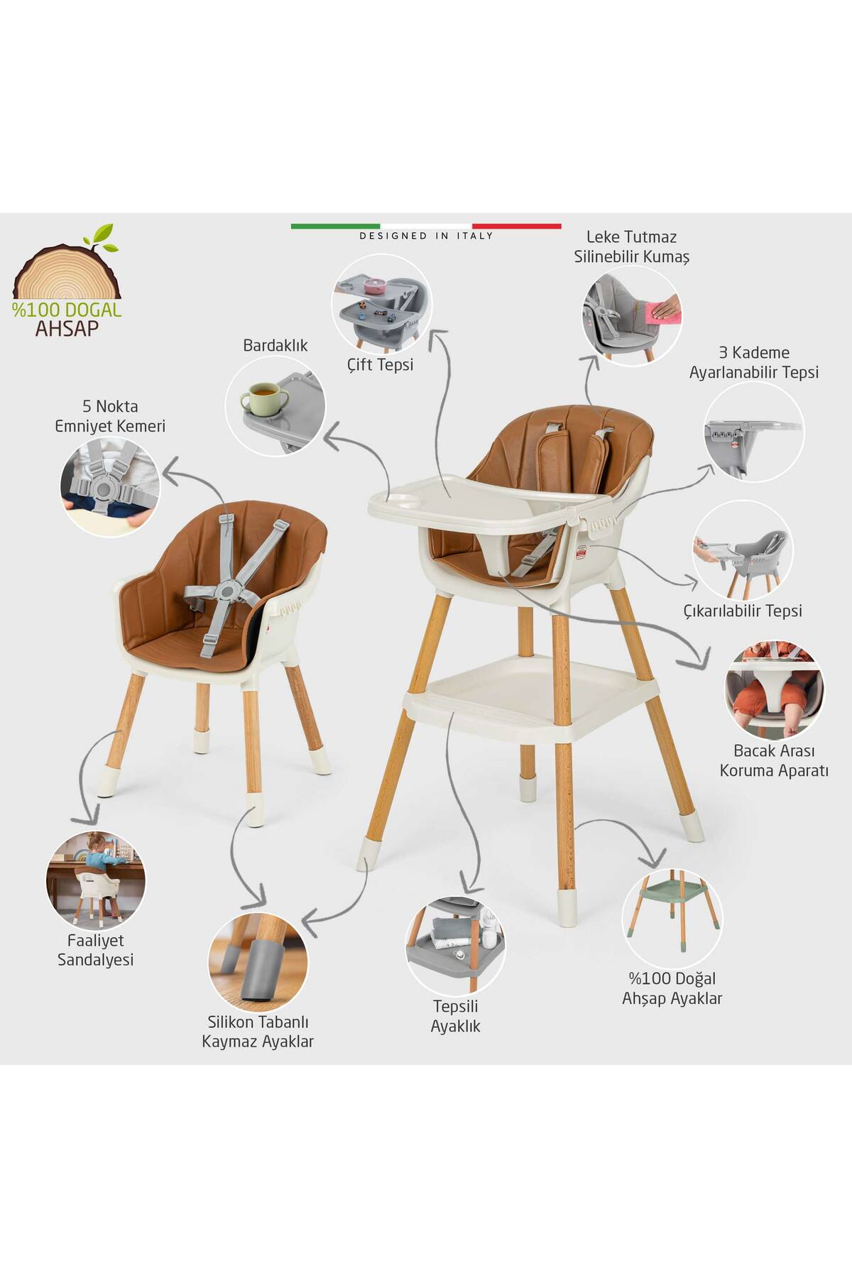 Elele Verona 2 4in1 Ahşap Bebek Mama Sandalyesi ve Mama Oturağı Deri Pedli Ekru fotoğrafı 3 (önizleme)
