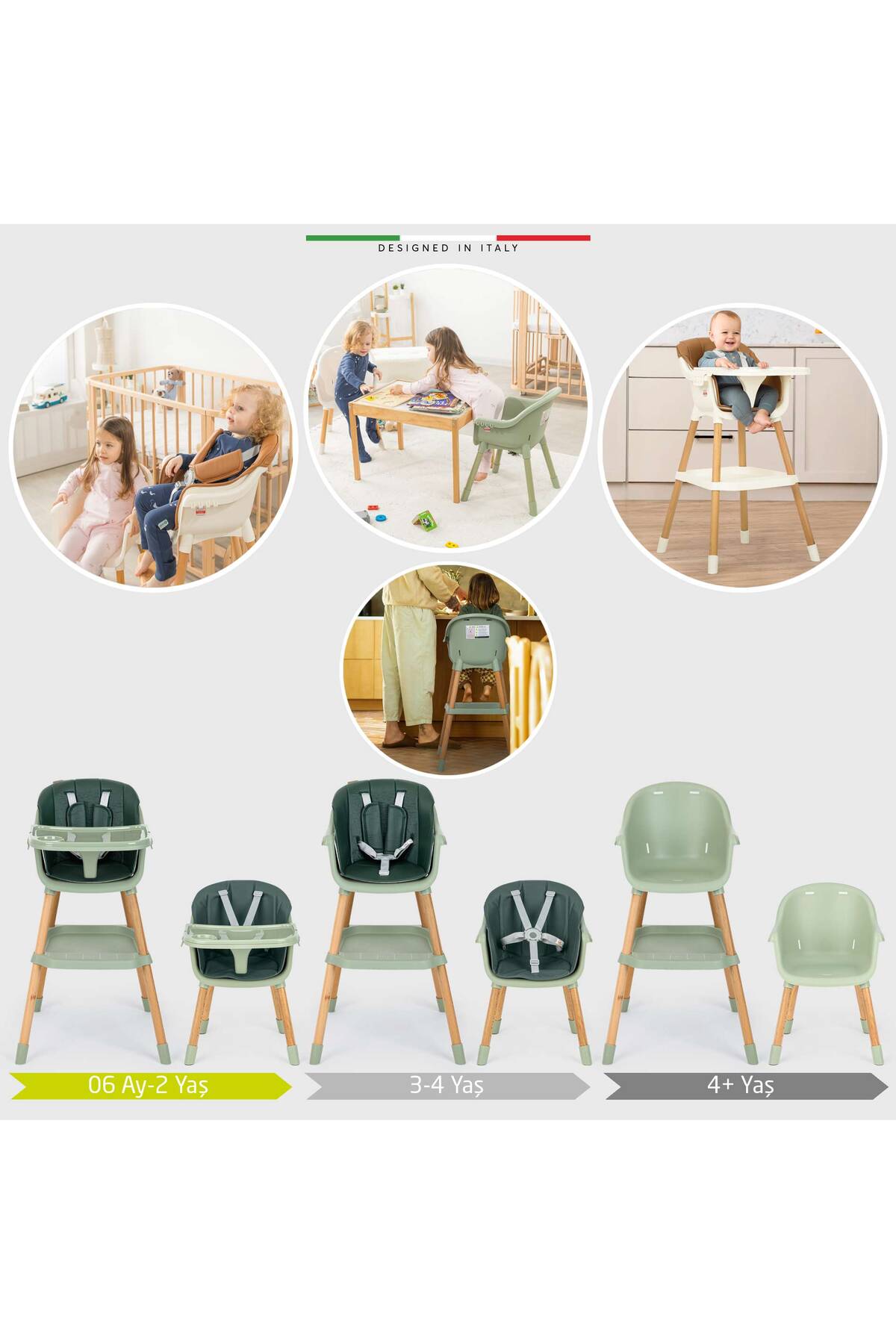 Elele Verona 2 4in1 Ahşap Bebek Mama Sandalyesi ve Mama Oturağı Deri Pedli Yeşil fotoğrafı 2 (önizleme)