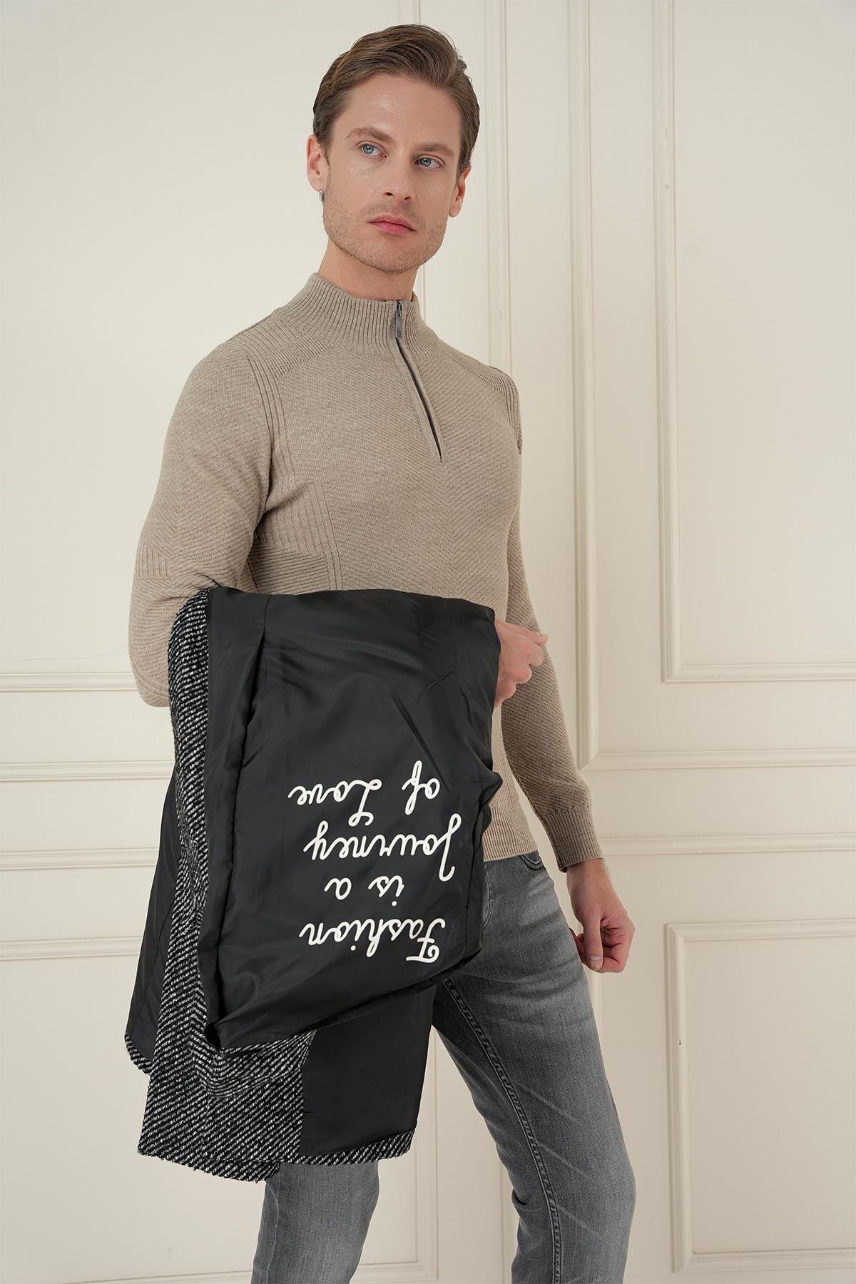 Efor  PLT 085 Siyah Klasik Palto - Görsel 6