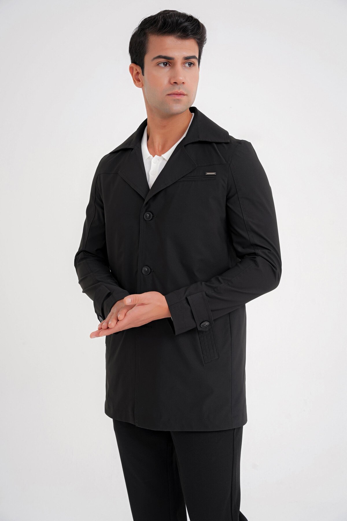 Erkek Slim Fit Siyah Kaban KA 093 — مشکی KA093K0725 — تصویر 4 از 7