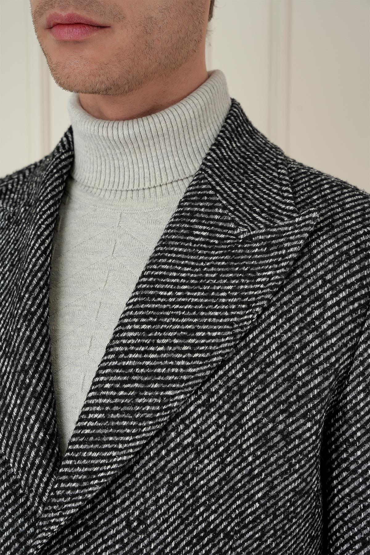 Efor  PLT 085 Siyah Klasik Palto - Görsel 5