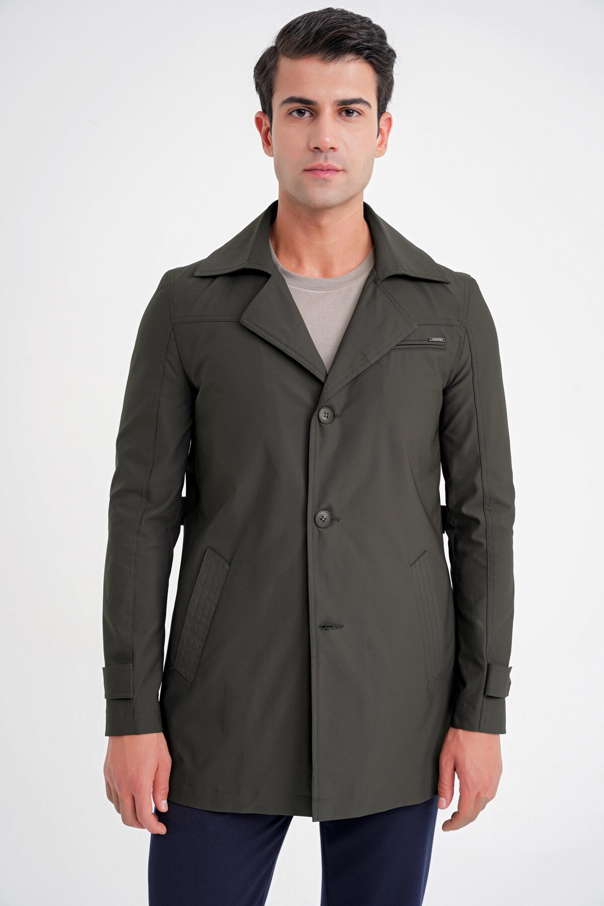 Efor Erkek Slim Fit Yeşil Kaban KA 093 görsel 4