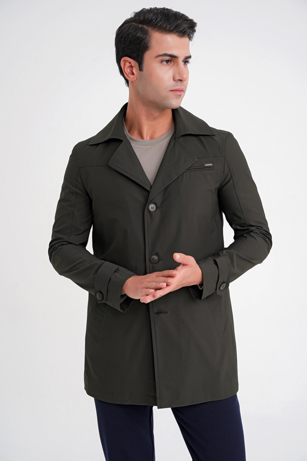 Efor Erkek Slim Fit Yeşil Kaban KA 093 görsel 5