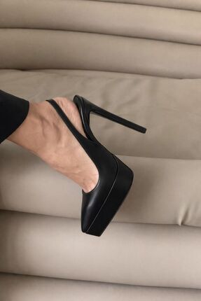 AYAKKABI PRENSİ Flex Siyah Mat Platformlu Elegance Platform Topuklu Ayakkabı