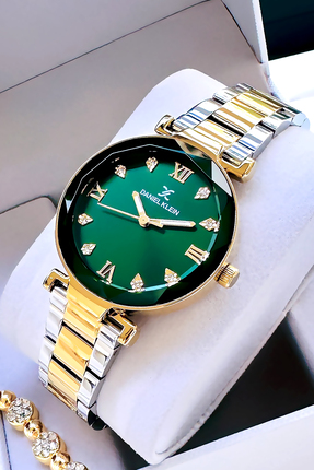Daniel Klein Kesme Cam Su Geçirmez Kadın Kol Saati Yesil Renk Çelik Kordon He...