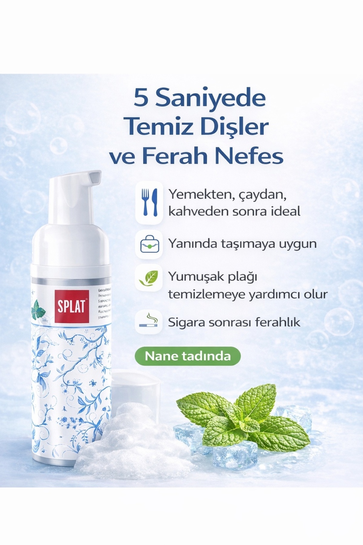 Splat Ağız Bakım Köpüğü 50 ml – Fırçasız Susuz Temiz Dişler ve Ferah Nefes, Nane Aromalı - Fiyatı, Yorumları