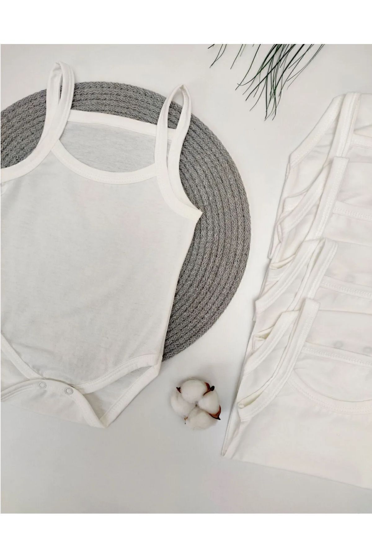 Genel Markalar 5'li 0-5 Yaş Ip Askılı Bebek Atlet Body Ribana Beyaz Yeni Doğan Hastane Çıkışı fotoğrafı 2 (önizleme)