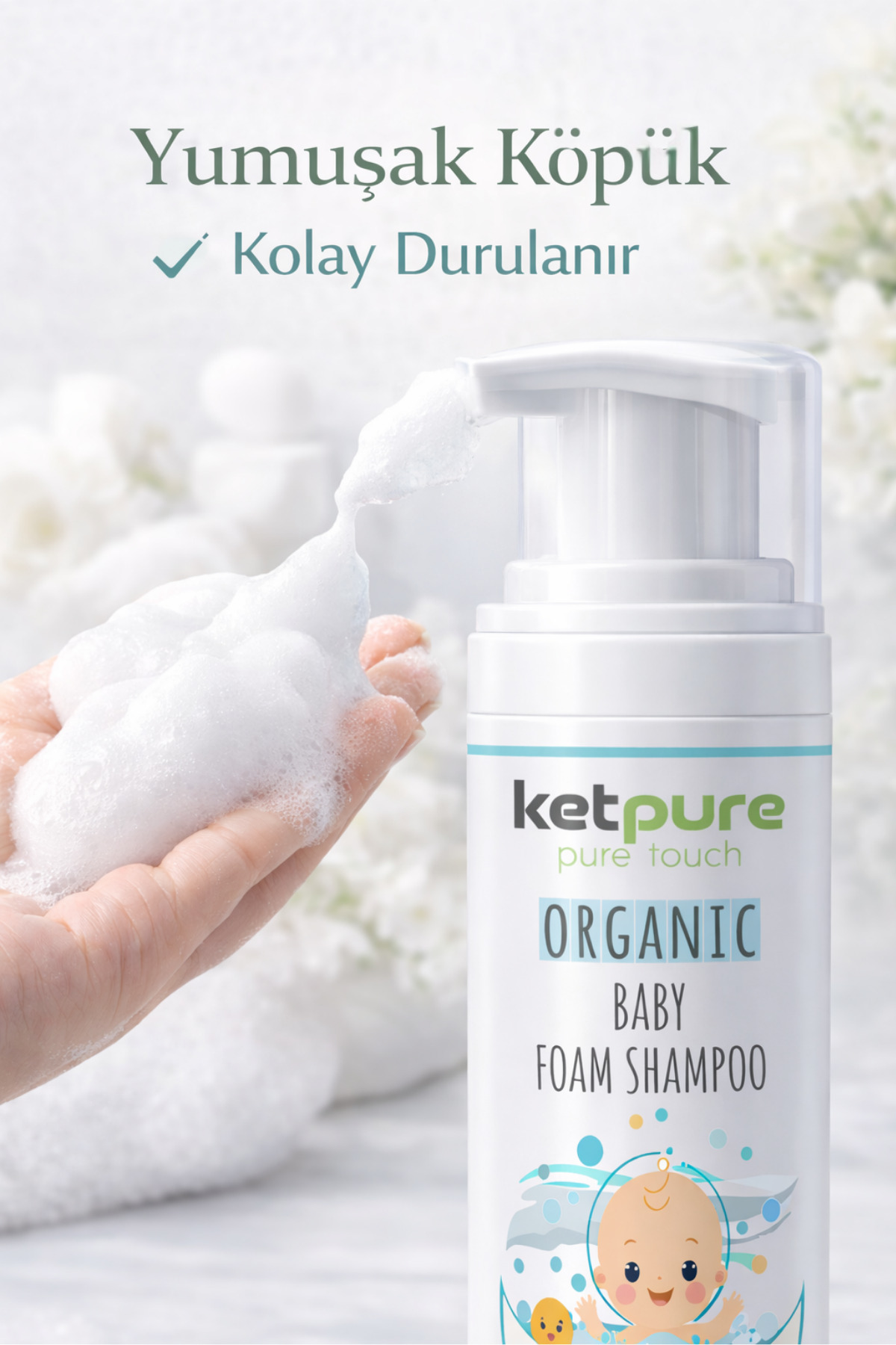 ketpure Organik Bebek Köpük Şampuan – Yenidoğandan İtibaren | Saç Ve Vücut İçin – 200 ml fotoğrafı 2 (önizleme)