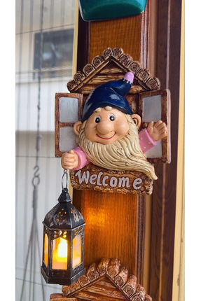 NurMood Art Decoration Dekoratif Işıklı Cüce Welcome tabelası pilli Fenerli