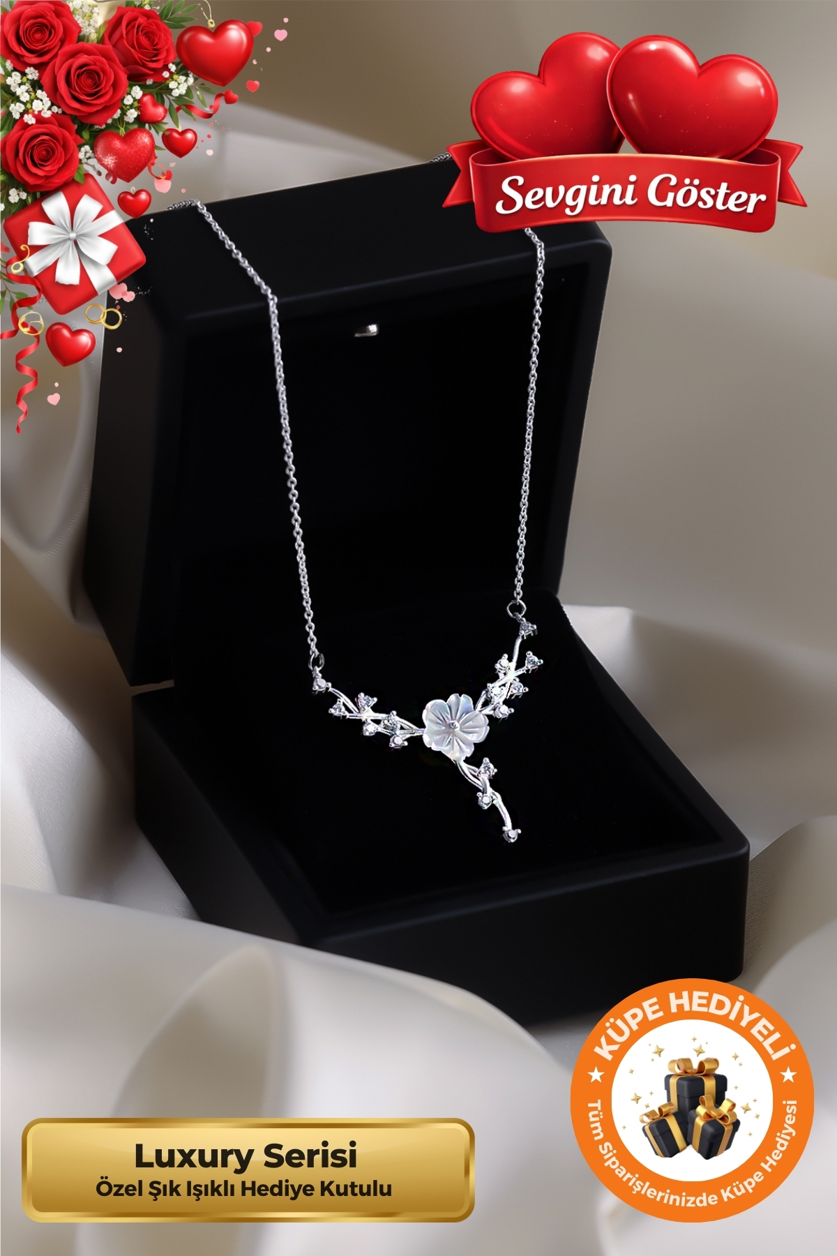 Illuminated Gift Boxed Magnolia Flower Ivy 925 Sterling Silver Plated Love Women's Day Gift Necklace