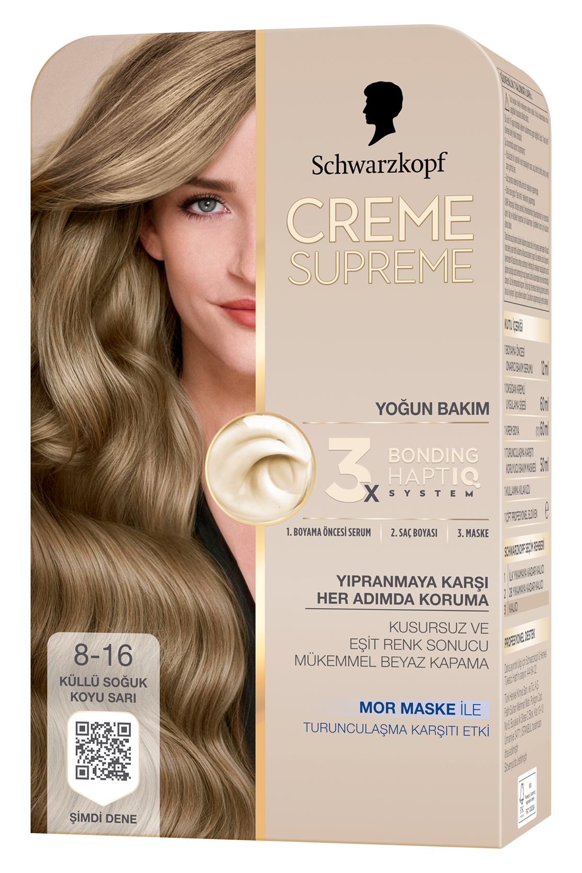 Schwarzkopf Creme Supreme Full Kit 8-16 Küllü Soğuk Koyu Sarı x 2 Adet fotoğrafı 2 (önizleme)